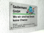 Firmenschild aus Echtglas in den Maßen 400x300mm